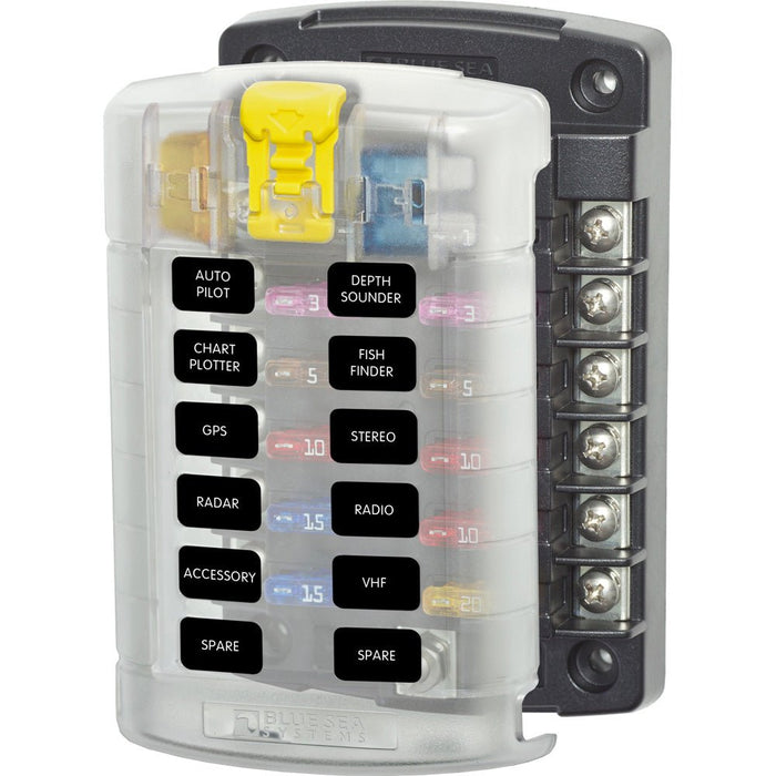 Blue Sea 5029 ST Blade Fuse Block w/Cover - 12 Circuit w/o Negative Bus - Off Grid Stores