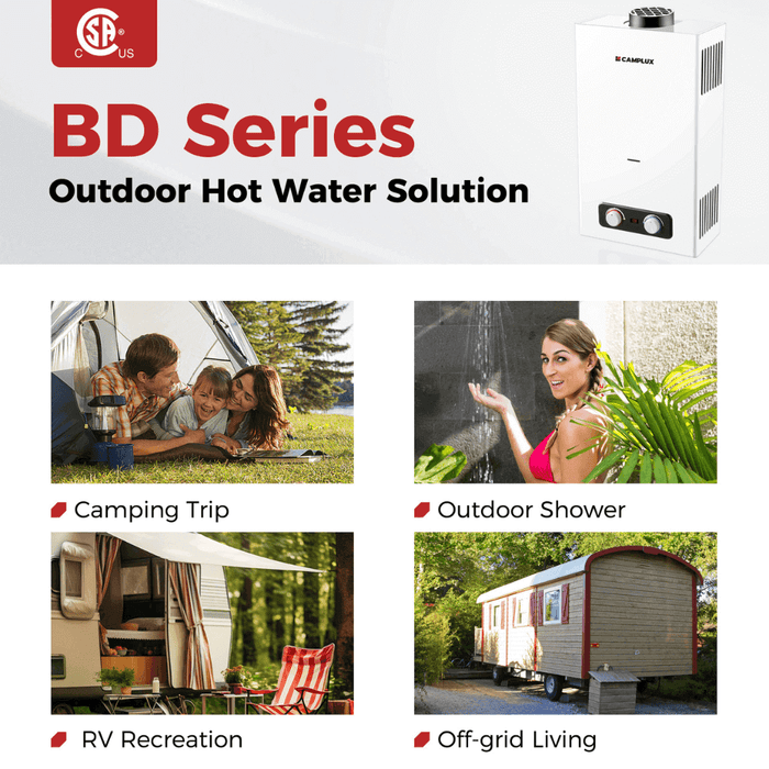 Camplux 2.64 GPM Tankless Gas Water Heater, Propane Shower Portable - Off Grid Stores