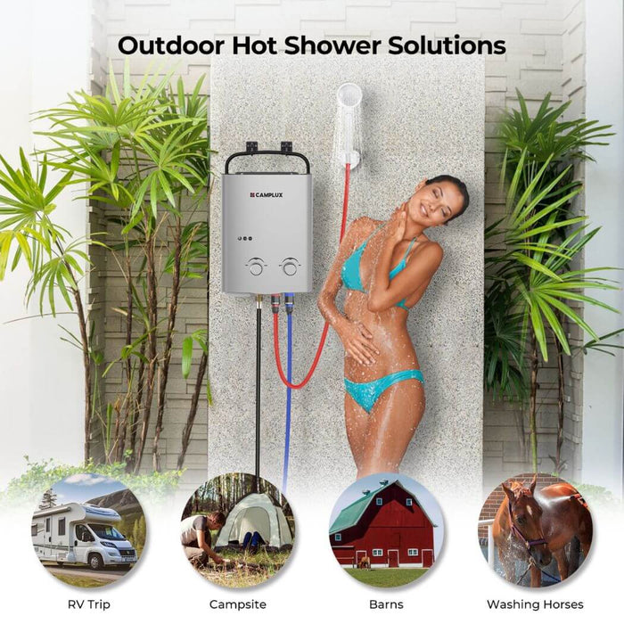 Camplux 5L 1.32 GPM Outdoor Portable Propane Tankless Water Heater - Silver - Off Grid Stores