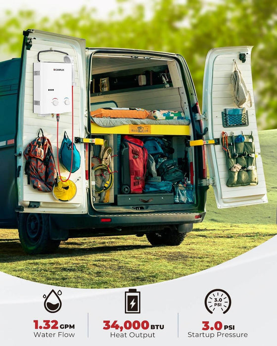 Camplux 5L 1.32 GPM Outdoor Portable Propane Tankless Water Heater - White - Off Grid Stores