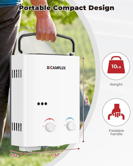 Camplux 5L 1.32 GPM Outdoor Portable Propane Tankless Water Heater - White - Off Grid Stores