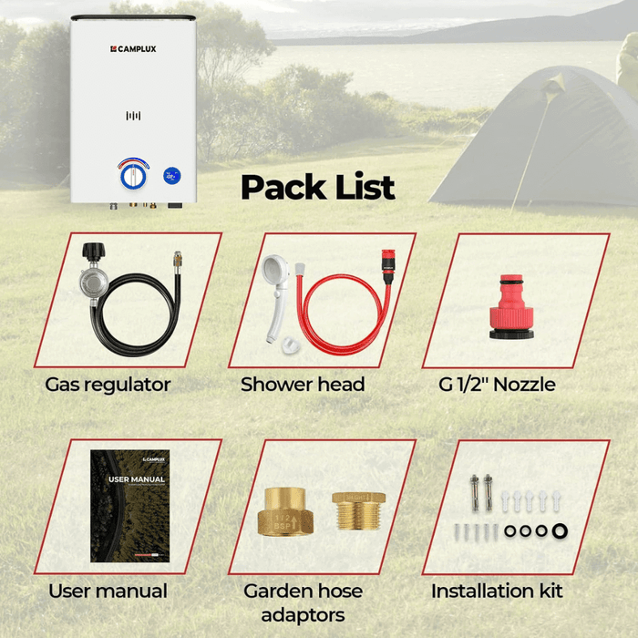 Camplux First F10 LPG Camping Water Heater - Off Grid Stores