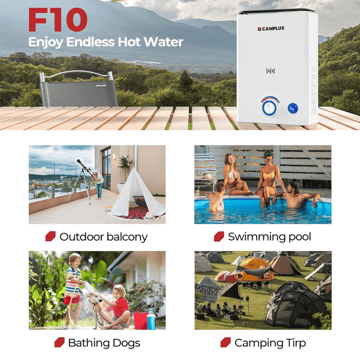 Camplux First F10 LPG Camping Water Heater - Off Grid Stores