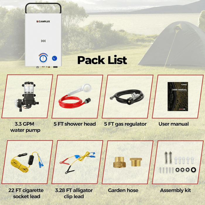 Camplux First F10 Pro LPG Camping Water Heater Pump Kit - Off Grid Stores