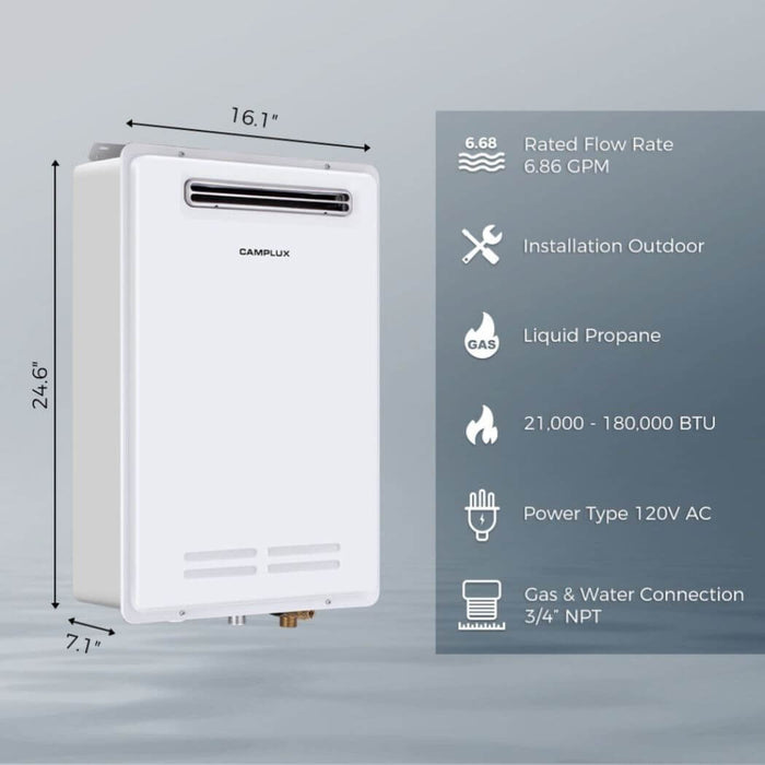 Camplux Whole Home Outdoor Tankless Hot Water Heater 6.86 GPM for 3 - 4 Persons Whole House | White - Off Grid Stores