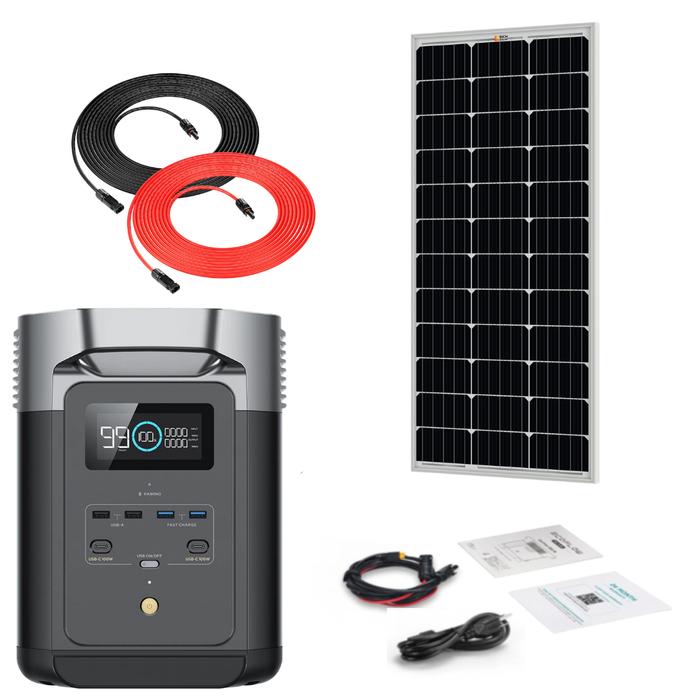 EcoFlow DELTA 2 1024Wh 1800W Solar Generator + 100W Rigid Monocrystalline Solar Panels Kit