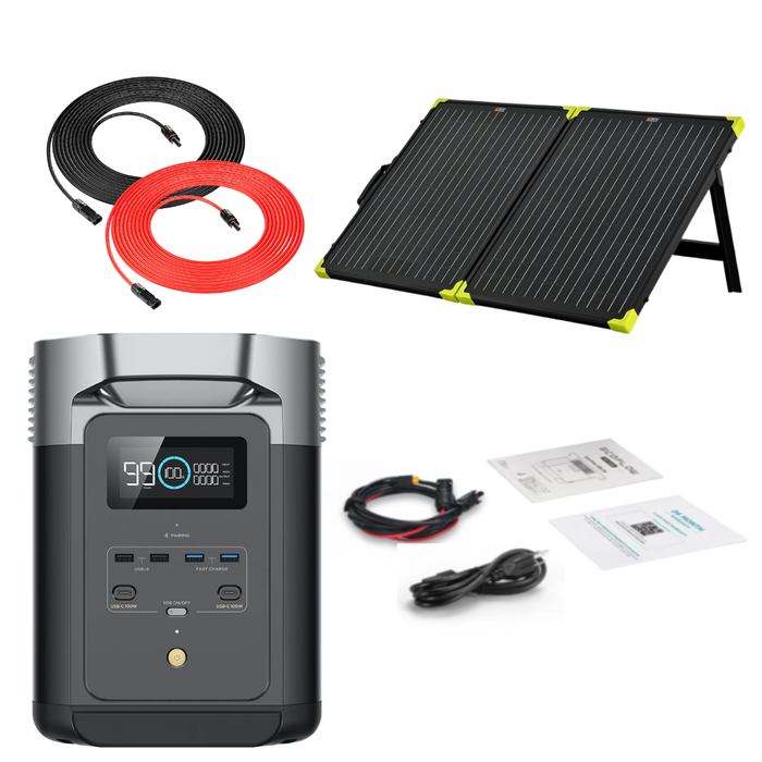 EcoFlow DELTA 2 1024Wh 1800W Solar Generator + 100W Portable Monocrystalline Solar Panels Kit