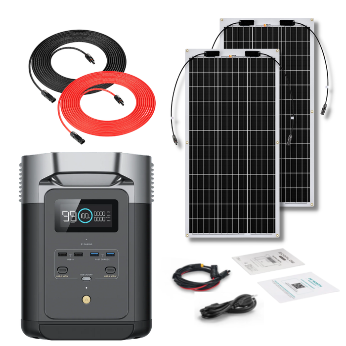 EcoFlow DELTA 2 1024Wh 1800W Solar Generator + 100W Flexible Monocrystalline Solar Panels Kit