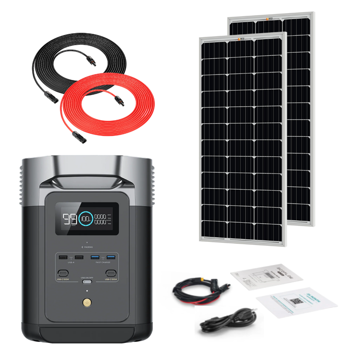 EcoFlow DELTA 2 1024Wh 1800W Solar Generator + 100W Rigid Monocrystalline Solar Panels Kit