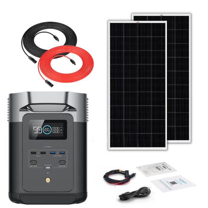 EcoFlow DELTA 2 1024Wh 1800W Solar Generator + 200W Rigid Monocrystalline Solar Panels Kit