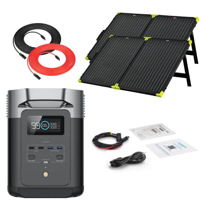 EcoFlow DELTA 2 1024Wh 1800W Solar Generator + 100W Portable Monocrystalline Solar Panels Kit