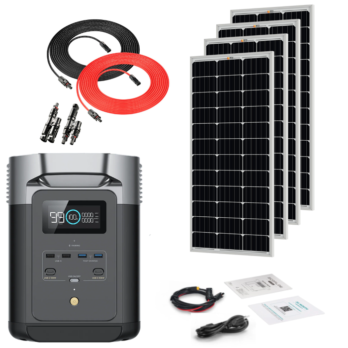 EcoFlow DELTA 2 1024Wh 1800W Solar Generator + 100W Rigid Monocrystalline Solar Panels Kit