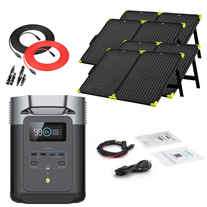 EcoFlow DELTA 2 1024Wh 1800W Solar Generator + 100W Portable Monocrystalline Solar Panels Kit