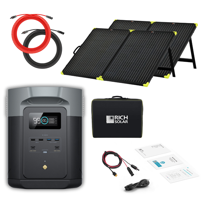 EcoFlow Delta 2 Max 2048Wh 2400W LiFePO4 Solar Generator + 200W Portable Monocrystalline Solar Panels Kit