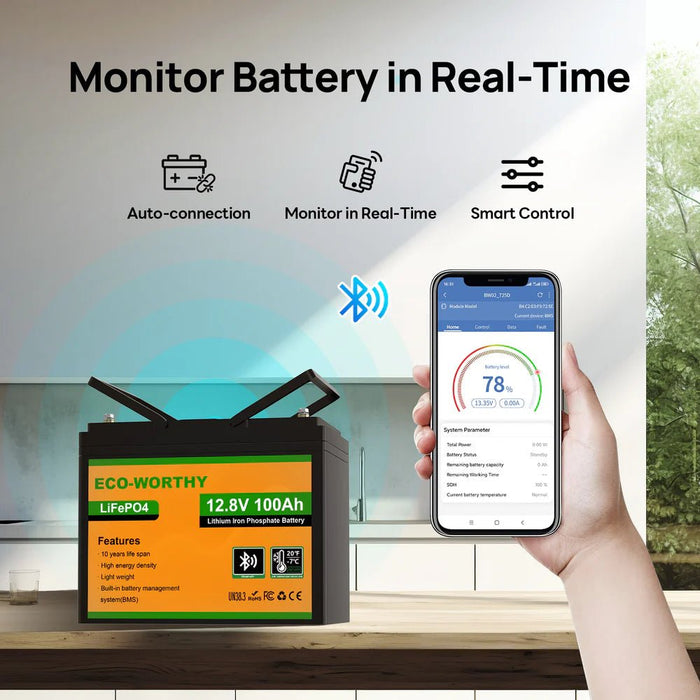 ECO - WORTHY 12V 100Ah LiFePO4 Battery With Bluetooth And Low - Temperature Protection - Off Grid Stores