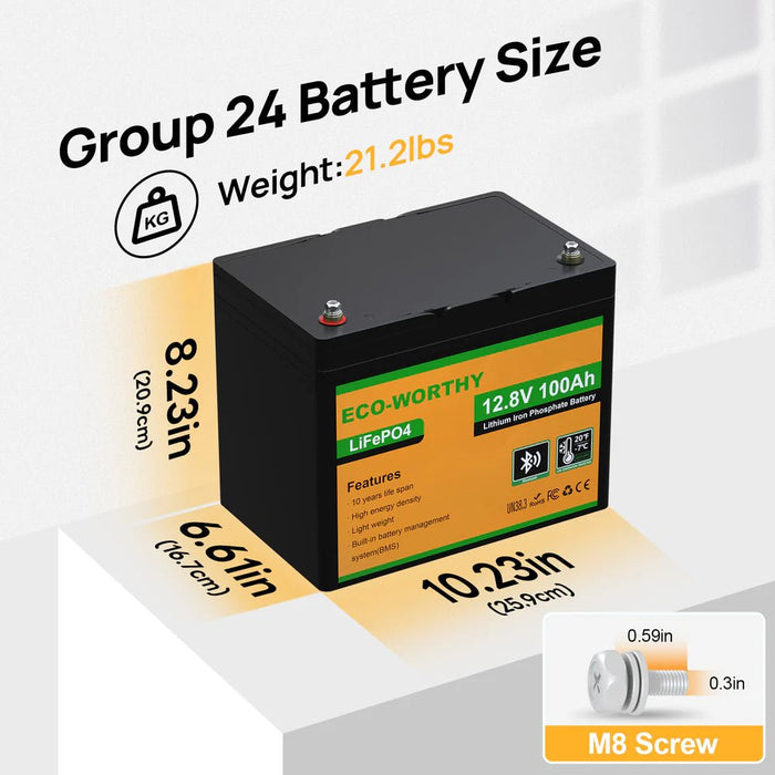 ECO - WORTHY 12V 100Ah LiFePO4 Battery With Bluetooth And Low - Temperature Protection - Off Grid Stores