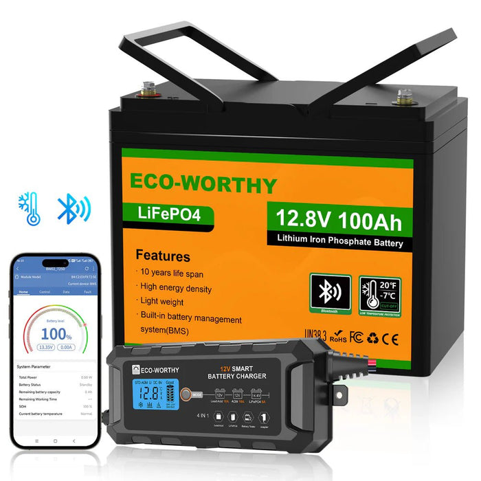 ECO - WORTHY 12V 100Ah LiFePO4 Battery With Bluetooth And Low - Temperature Protection - Off Grid Stores