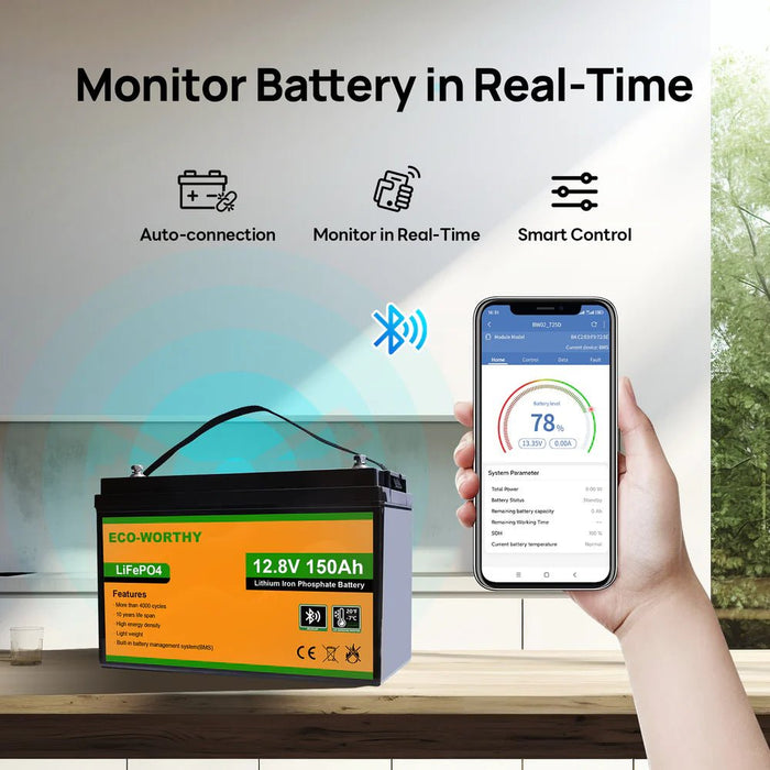 ECO - WORTHY 12V 150Ah Lithium Iron Phosphate Battery With Bluetooth And Low - temperature Protection - Off Grid Stores