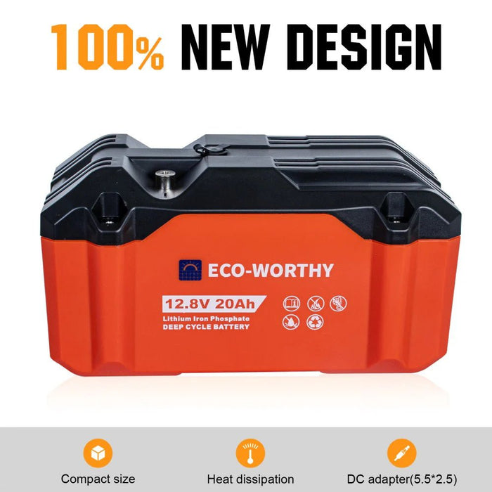 ECO - WORTHY 12V 20Ah Portable LiFePO4 Deep Cycle Rechargeable Battery - Off Grid Stores