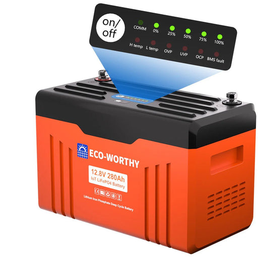 ECO - WORTHY 12V 280AH Lifepo4 Battery with SOC LEDs and Low Temp Protection - Off Grid Stores