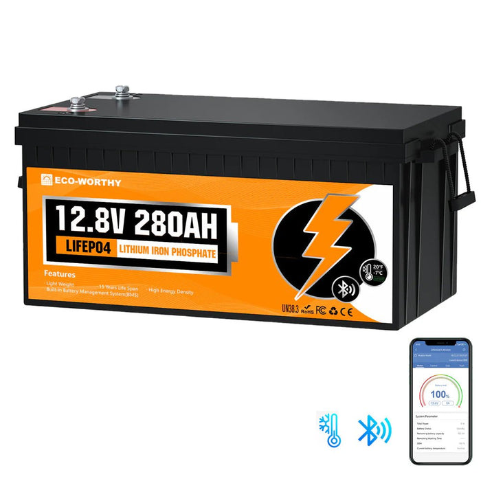 ECO - WORTHY 12V 280Ah Lithium Iron Phosphate Battery With Bluetooth - Off Grid Stores