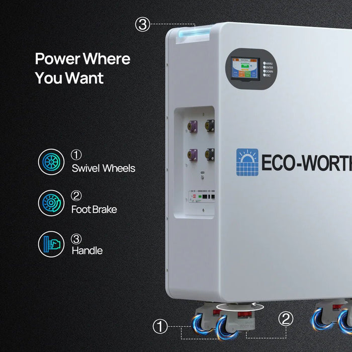 ECO - WORTHY 51.2V 280Ah LiFePO4 Floor Standing Battery with 4 Footmaster Nylon Wheels for Off - grid Home Energy Storage - Off Grid Stores