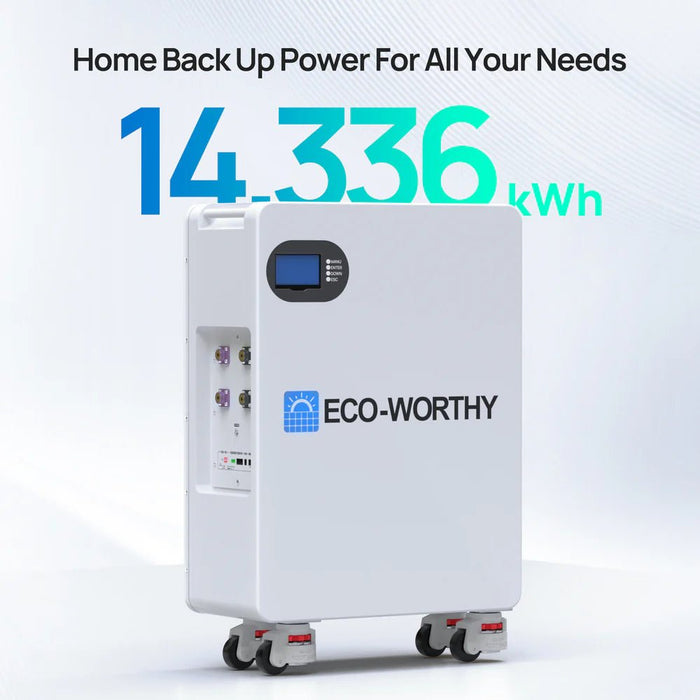 ECO - WORTHY 51.2V 280Ah LiFePO4 Floor Standing Battery with 4 Footmaster Nylon Wheels for Off - grid Home Energy Storage - Off Grid Stores
