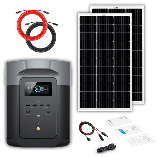 EcoFlow Delta 2 Max 2048Wh 2400W LiFePO4 Solar Generator + 100W Rigid Monocrystalline Solar Panels Kit - Off Grid Stores