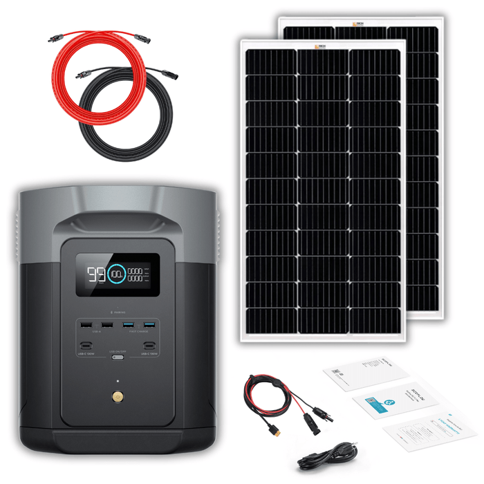 EcoFlow Delta 2 Max 2048Wh 2400W LiFePO4 Solar Generator + 100W Rigid Monocrystalline Solar Panels Kit - Off Grid Stores