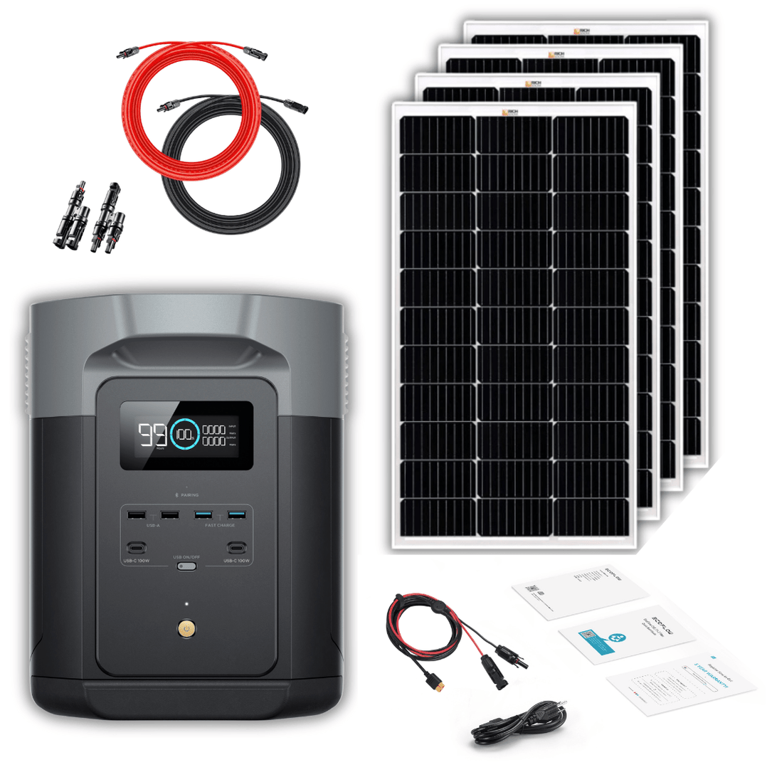 EcoFlow Delta 2 Max 2048Wh 2400W LiFePO4 Solar Generator + 100W Rigid ...