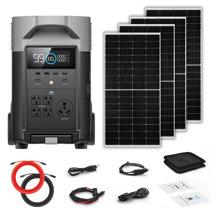 EcoFlow DELTA Pro 3600Wh 3600W Solar Generator + 250W Rigid Monocrystalline Solar Panels Kit - Off Grid Stores