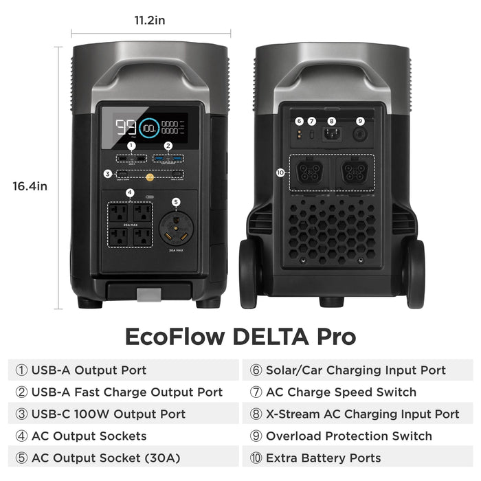 EcoFlow DELTA Pro 3600Wh 3600W Solar Generator + 250W Rigid Monocrystalline Solar Panels Kit - Off Grid Stores