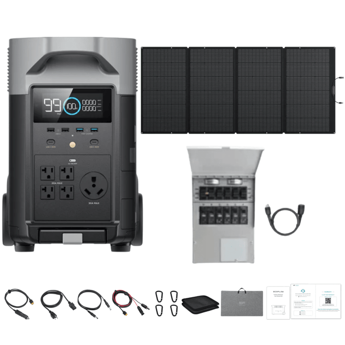 EcoFlow DELTA Pro + 400W Portable Solar Panel + Transfer Switch - Off Grid Stores
