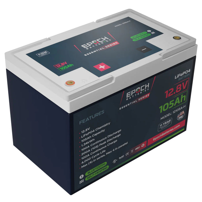 Epoch Batteries 12V 105Ah Heated & Bluetooth LiFePO4 Battery