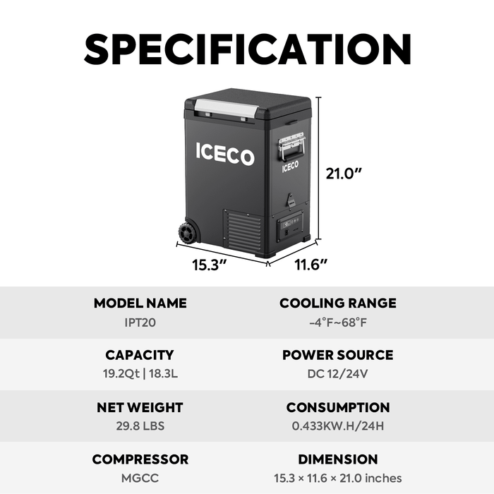 ICECO IPT20 18.3 LT Pickup Truck 12 Volt Freezer - Off Grid Stores