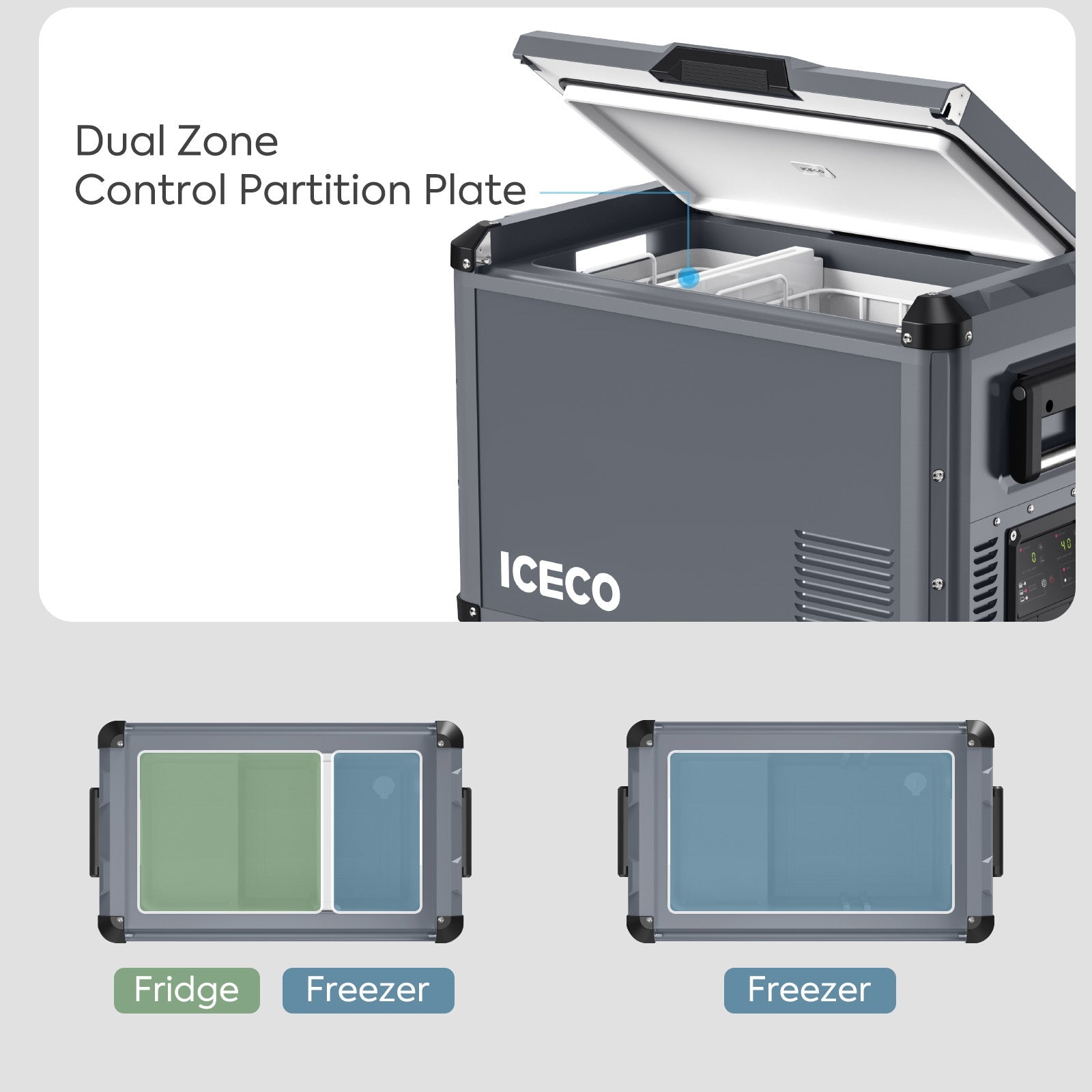 ICECO VL45ProD Dual Zone Portable Freezer Gray - Off Grid Stores