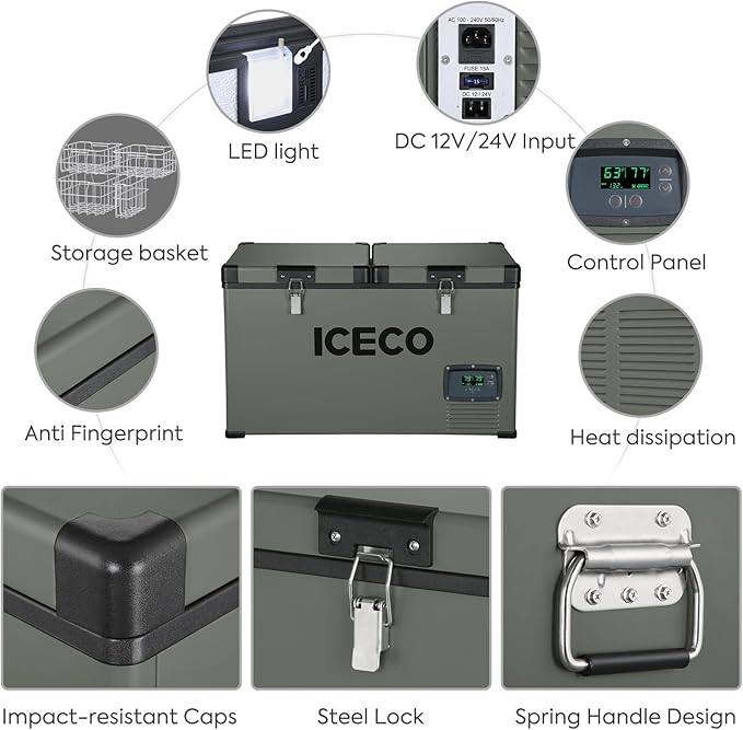ICECO VL60 60L Dual Zone Metal Fridge Freezer with Cover - Off