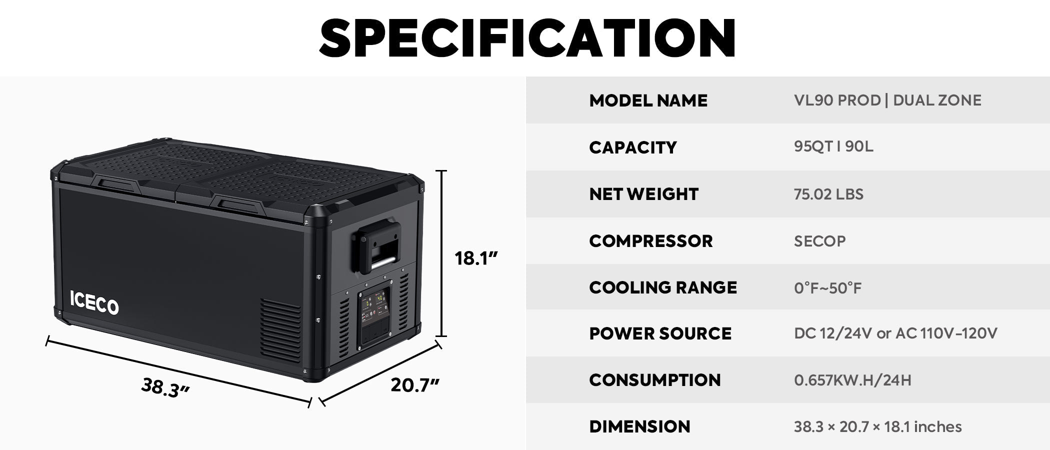 ICECO VL90ProD 90L Dual Zone RV 12V Fridge Plug in Cooler - Off