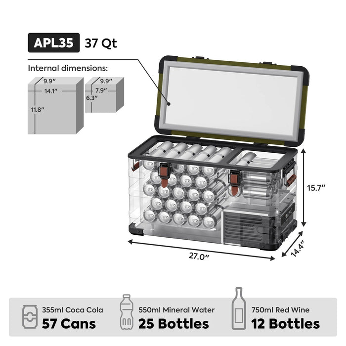 ICECO Jeep APL35 35L Ultralight Dual Zone Aluminum Freezer in Olive - Off Grid Stores