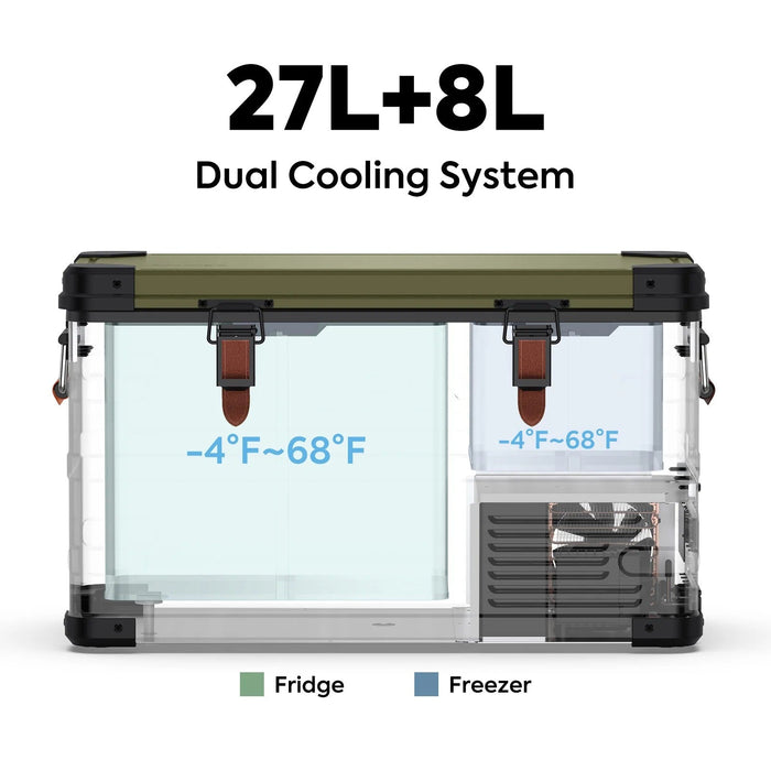 ICECO Jeep APL35 35L Ultralight Dual Zone Aluminum Freezer in Olive - Off Grid Stores