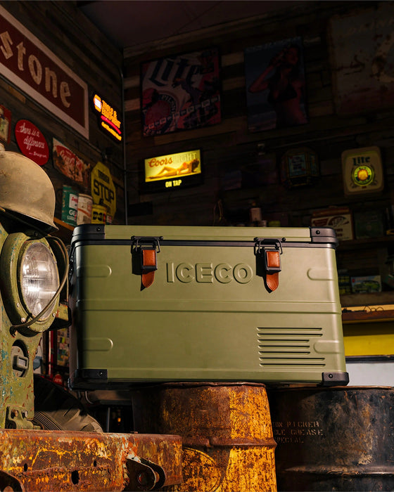 ICECO Jeep APL35 35L Ultralight Dual Zone Aluminum Freezer in Olive - Off Grid Stores