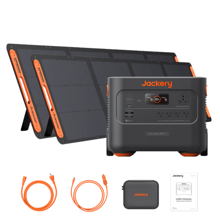 Jackery Explorer 2000 Plus Solar Generator + 2 x SolarSaga 200W Portable Solar Panel - Off Grid Stores