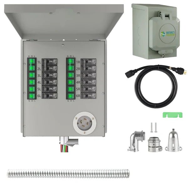 Natures Generator 12 - Circuit 120/240V 30A Non - Automatic Power Transfer Switch + 30A Inlet Box - Off Grid Stores