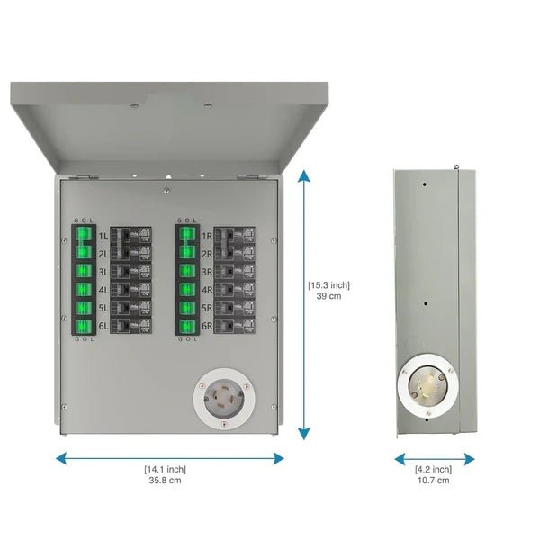 Natures Generator 12 - Circuit 120/240V 30A Non - Automatic Power Transfer Switch + 30A Inlet Box - Off Grid Stores