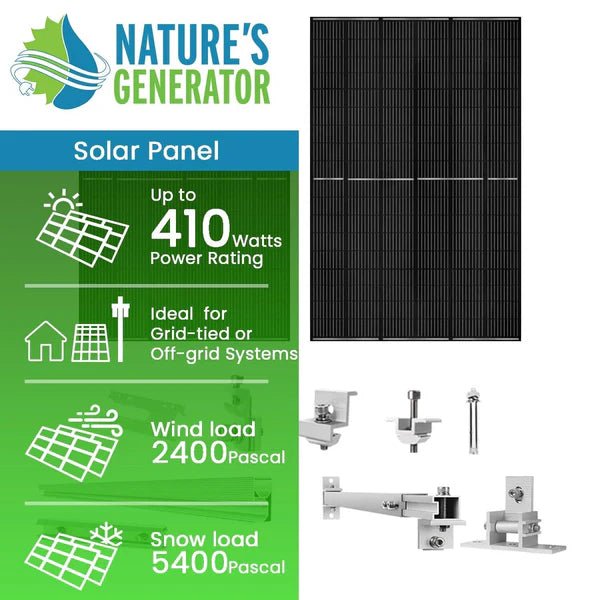 Natures Generator 2 x 410 Watt Monocrystalline Solar Panel With Solar Panel Mount Rack - Off Grid Stores