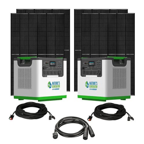 Natures Generator 2 x Lithium 3600 Solar Generator With 4 x 410W Monocrystalline Solar Panel - Off Grid Stores