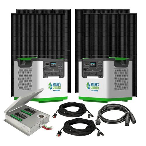 Natures Generator 2 x Lithium 3600 With 4 x 410W Monocrystalline Solar Panel + Transfer Switch (240V/7.2kW) - Off Grid Stores