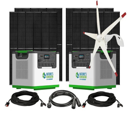 Natures Generator 2 x Lithium 3600 With 4 x 410W Monocrystalline Solar Panel + Wind Turbine (240V/7.2kW) - Off Grid Stores