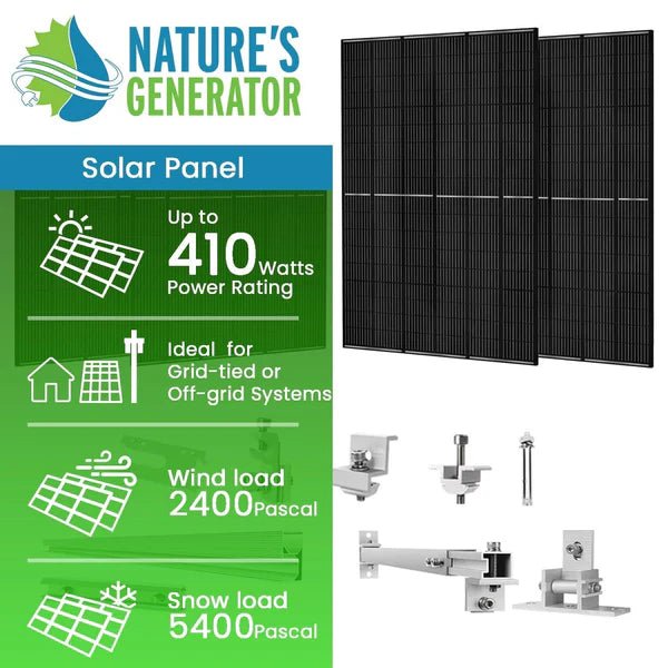 Natures Generator 4 x 410 Watt Monocrystalline Solar Panel With Solar Panel Mount Rack - Off Grid Stores