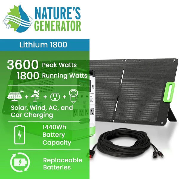 Natures Generator Lithium 1800 Solar Generator + 200W Folding Solar Panel - Off Grid Stores